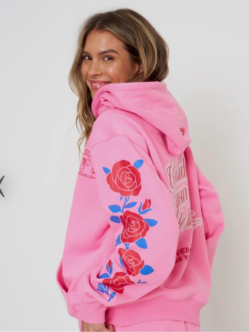 The Mayfair Group Pink Floral Graphic Hoodie Sweatshirt